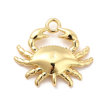 Rack Plating Brass Pendants, Long-Lasting Plated, Cadmium Free & Lead Free, Crab Charm, Real 18K Gold Plated, 16x18x3mm, Hole: 1.8mm