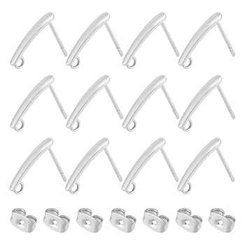 80Pcs 304 Stainless Steel Stud Earring Findings, with Vertical Loops & 80Pcs Ear Nuts, Rectangle Bar, Stainless Steel Color, 15x3mm, Hole: 1.8mm, Pin: 0.7mm