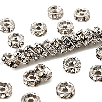 Brass Grade A Crystal Rhinestone Beads, Rondelle, for Jewelry Making, Cadmium Free & Lead Free, DIY Necklaces and Bracelets Craft Supplies, Platinum, 6x3mm, Hole: 1.5mm