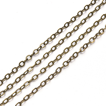 3.28 Feet Brass Cable Chains, Soldered, Flat Oval, Antique Bronze, 2.6x2x0.3mm, Fit for 0.7x4mm Jump Rings