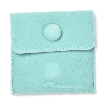 Square Velvet Jewelry Bags, with Snap Fastener, Turquoise, 6.7~7.3x6.7~7.3x0.95cm