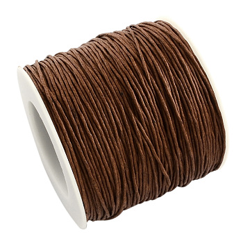 Eco-Friendly Waxed Cotton Thread Cords, Macrame Beading Cords, for Bracelet Necklace Jewelry Making, Saddle Brown, 1mm, about 100yards/roll