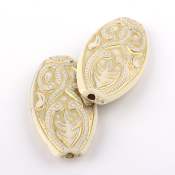 Oval Plating Acrylic Beads, Golden Metal Enlaced, Beige, 39x20x7mm, Hole: 2mm, about 146pcs/500g