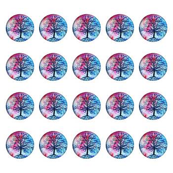 Half Round/Dome Tree Pattern Glass Flatback Cabochons for DIY Projects, Cerise, 25x6mm