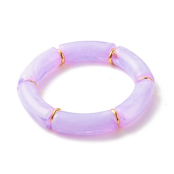 Acrylic Tube Beaded Stretch Bracelets, with Brass Beads, Lilac, Inner Diameter: 2-1/8 inch(5.5cm)