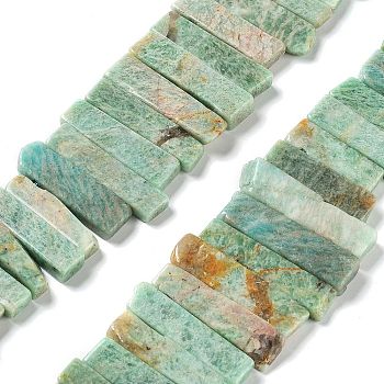 Natural Amazonite Beads Strands, Top Drilled Beads, Rectangle, 24~62x8~14x4~9mm, Hole: 1.8mm, about 34~39pcs/strand, 15.04''~15.51''(38.2~39.4cm)