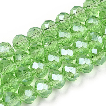 Electroplate Glass Beads Strands, Pearl Luster Plated, Faceted, Rondelle, Light Green, 6x5mm, Hole: 1mm, about 83~85pcs/strand, 38~39cm