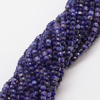 Natural Agate Bead Strands, Dyed, Faceted, Round, DarkSlate Blue, 4mm, Hole: 0.8mm, about 90~92pcs/strand, 14 inch