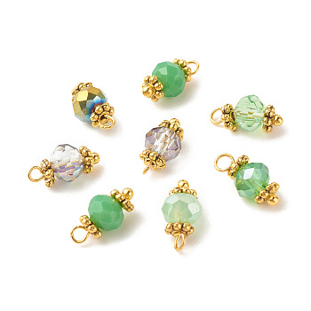 Electroplate Glass Beads Pendant, with Brass Findings, Faceted Rondelle, Sea Green, 12x5.5mm, Hole: 1.4mm