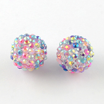 AB-Color Resin Rhinestone Beads, with Acrylic Round Beads Inside, for Bubblegum Jewelry, Colorful, 18x16mm, Hole: 2~2.5mm