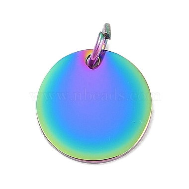 Rainbow Color Flat Round 304 Stainless Steel Charms