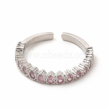 Pink Cubic Zirconia Teardrop Open Cuff Ring(RJEW-F142-06P)-2
