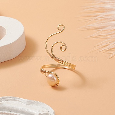 Anneaux de manchette en perles d'eau douce naturelles enveloppées de fil de cuivre pour femmes(RJEW-JR00553-01)-2