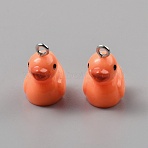 Resin Pendant, Duck Charms, with Iron Loops, Light Salmon, 18~20x17.5x11mm, Hole: 2mm(RESI-WH0034-45B)