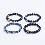 Natural Mixed Stone Beaded Stretch Bracelets, with Alloy Spacer Beads, 1-3/4 inch(45mm)(BJEW-P072-E)
