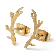 304 Stainless Steel Stud Earrings, Deer Antler, Golden, 15x9.5mm(EJEW-H136-05G)