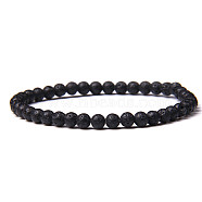 4mm Round Natural Lava Rock Beads Bracelet for Men, European and American Retro Simple Versatile Stretch Bracelets, 7-1/2 inch(19cm)(KG3069-5)