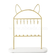 Cat Ear Iron Storage Jewelry Rack, Jewelry Display Holder with Oval Marble Base, for Earrings, Necklaces, Bracelets, Golden, 26x7.5x31.1cm(ODIS-G017-01F)