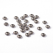 Tibetan Style Alloy Spacer Beads, Lead Free & Nickel Free & Cadmium Free, Bicone, Antique Silver, about 7.8mm in diameter, 5.5mm thick, hole: 1mm(X-LF0620Y-NF)