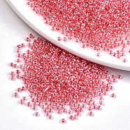 8/0 Glass Seed Beads, Transparent Inside Colours Luster, Round Hole, Round, Light Coral, 8/0, 3~4x2~3mm, Hole: 0.8mm, about 1666pcs/50g(X-SEED-A015-3mm-2204)