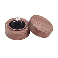 Round Wood Ring Storage Boxes, Flip Cover Case, with Magnetic Clasps, for Wedding, Proposal, Valentine's Day, Black, 5.3x3.5cm(CON-WH0087-59A)