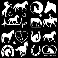 4Pcs 4 Styles Square PET Waterproof Self-adhesive Car Stickers, Reflective Decals for Car, Motorcycle Decoration, Silver, Horse Pattern, 200x200mm, 1pc/style(DIY-GF0007-45C)