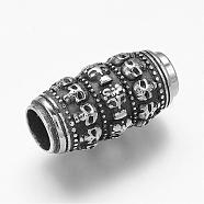 304 Stainless Steel Magnetic Clasps with Glue-in Ends, Oval with Skull, Antique Silver, 16x30mm, Hole: 8mm(STAS-K122-20)