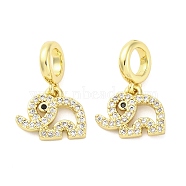 Brass Micro Pave Cubic Zirconia European Dangle Charms, Elephant, Large Hole Pendants, Real 16K Gold Plated, 17mm, Hole: 4.2mm(KK-D325-11G)