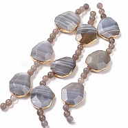 Natural Grey Agate Beads Strands with Round Beads, Faceted Hexagon, 8~34.5x8~29.5x8~10.5mm, Hole: 1.2~3mm, about 15pcs/strand, 7.87 inch(20cm)(G-G990-A01)