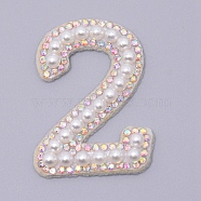 Imitation Pearls Patches, Iron/Sew on Appliques, with Glitter Rhinestone, Costume Accessories, for Clothes, Bag Pants, Number, Num.2, 44.5x31.5x4.5mm(DIY-WH0190-89E)