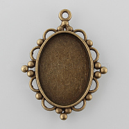 Tibetan Style Antique Bronze Alloy Flat Oval Pendant Cabochon Settings, Cadmium Free & Nickel Free & Lead Free, Tray: 25x18mm, 39x30x2mm, Hole: 2mm(X-TIBEP-M022-B-05AB-NF)