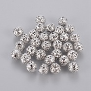 Platinum Color Hot DIY Round Filigree Brass Beads, Filigree Ball, 6mm, hole: about 0.6mm(X-EC120)