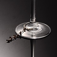 Smoky Quartz Chips Wine Glass Charms, Brass Hoop with Iron Beads, Platinum, 90x31mm(AJEW-JO00120-06)
