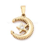Vacuum Plating 304 Stainless Steel Pendant, , Moon, Golden, 21.5x18x3.5mm, Hole: 4mm(STAS-C045-09G)