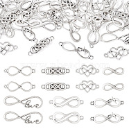 42Pcs 7 Styles Tibetan Style Alloy Connector Charms, Infinity Links, Antique Silver, 8~37.5x10~33.5x1~3mm, Hole: 1.8~7mm, 6pcs/style(FIND-TA0003-14)