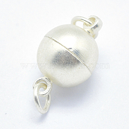 Brass Magnetic Clasps with Loops, Round, Matte Silver, 16.5x10mm, Hole: 2.5~3mm(KK-K176-01S)