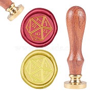 Brass Wax Seal Stamp, with Natural Rosewood Handle, for DIY Scrapbooking, Geometric Pattern, Stamp: 25mm, Handle: 83x22mm, Head: 7.5mm(AJEW-CP0002-05-90-05)