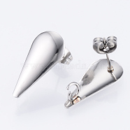 Non-Tarnish 304 Stainless Steel Stud Earring Findings, with Loop, Teardrop, Stainless Steel Color, 20x9mm, Hole: 2.5mm, Pin: 0.8mm(STAS-Q231-04A)