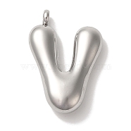 Non-Tarnish Ion Plating(IP) 304 Stainless Steel Pendants, Letter Charm, Stainless Steel Color, Letter V, 25x17.5x6mm, Hole: 2mm(STAS-M017-08P-22)