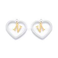 201 Stainless Steel Pendants, Hollow, Heart with Letter A~Z, Real Gold Plated & Stainless Steel Color, Letter.N, 29x29.5x1mm, Hole: 2mm, A~Z: 12x8~10.5x1mm(STAS-N090-LA894-N-P)
