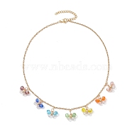 Bohemian Style Stainless Steel Glass Pendant Necklaces for Women, Butterfly, Colorful, 14.96 inch(38cm)(NJEW-JN04655)