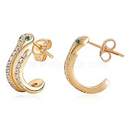 925 Sterling Silver Snake Wrap Stud Earrings with Cubic Zirconia for Women, Real 18K Gold Plated, 14.5x13.7x5mm, Pin: 0.8mm(JE959A)
