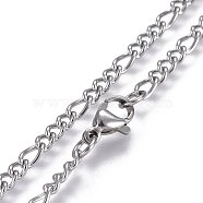304 Stainless Steel Figaro Chain Necklaces, with Lobster Claw Clasps, Stainless Steel Color, 17.9 inch(45.5cm)(STAS-L221-28P)
