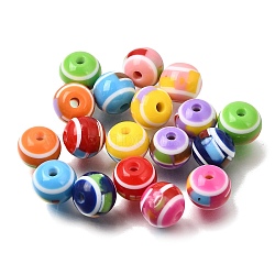 Opaque Resin Stripe Beads, Glitter Powder Beads, Round, Mixed Color, 9.5~10mm, Hole: 2mm(RE-CBA0A57-03)