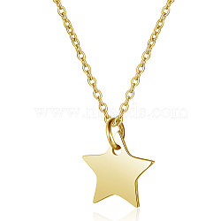 201 Stainless Steel Pendants Necklaces, with Cable Chains, Star, Golden, 16.3 inch(40cm), 1mm(NJEW-S069-TN138-2)