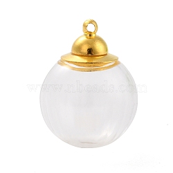 Glass Bottle Pendants, with 
Brass Cap, Wish Bottle Pendant, Refillable Bottle Pendant, Round, Golden, Clear, 27mm, Hole: 1.5mm(GLAA-K056-08G)