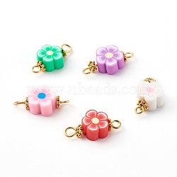 Flower Polymer Clay Links Connectors, with 304 Stainless Steel Eye Pins, Alloy Daisy Spacer Beads, Golden, Mixed Color, 8.5~10x18~19.5x5mm, Hole: 2~2.5mm(PALLOY-JF00716)