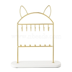 Cat Ear Iron Storage Jewelry Rack, Jewelry Display Holder with Oval Marble Base, for Earrings, Necklaces, Bracelets, Golden, 26x7.5x31.1cm(ODIS-G017-01F)