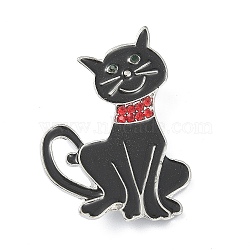 Alloy Glass Rhinestone Brooches, Enamel Pins, for Halloween, Cat Shape, 44.5x32x7mm(JEWB-R017-20)