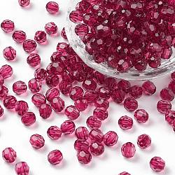 Transparent Acrylic Beads, Faceted, Round, Cerise, 8mm, Hole: 1.5mm, about 1800pcs/500g(DB8mmC-11)